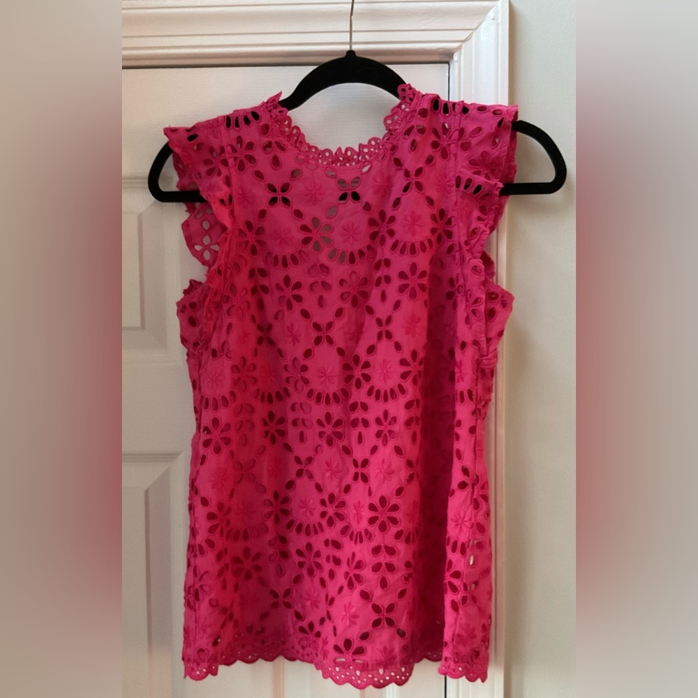 J. Crew Bright Pink Floral Cutout Blouse